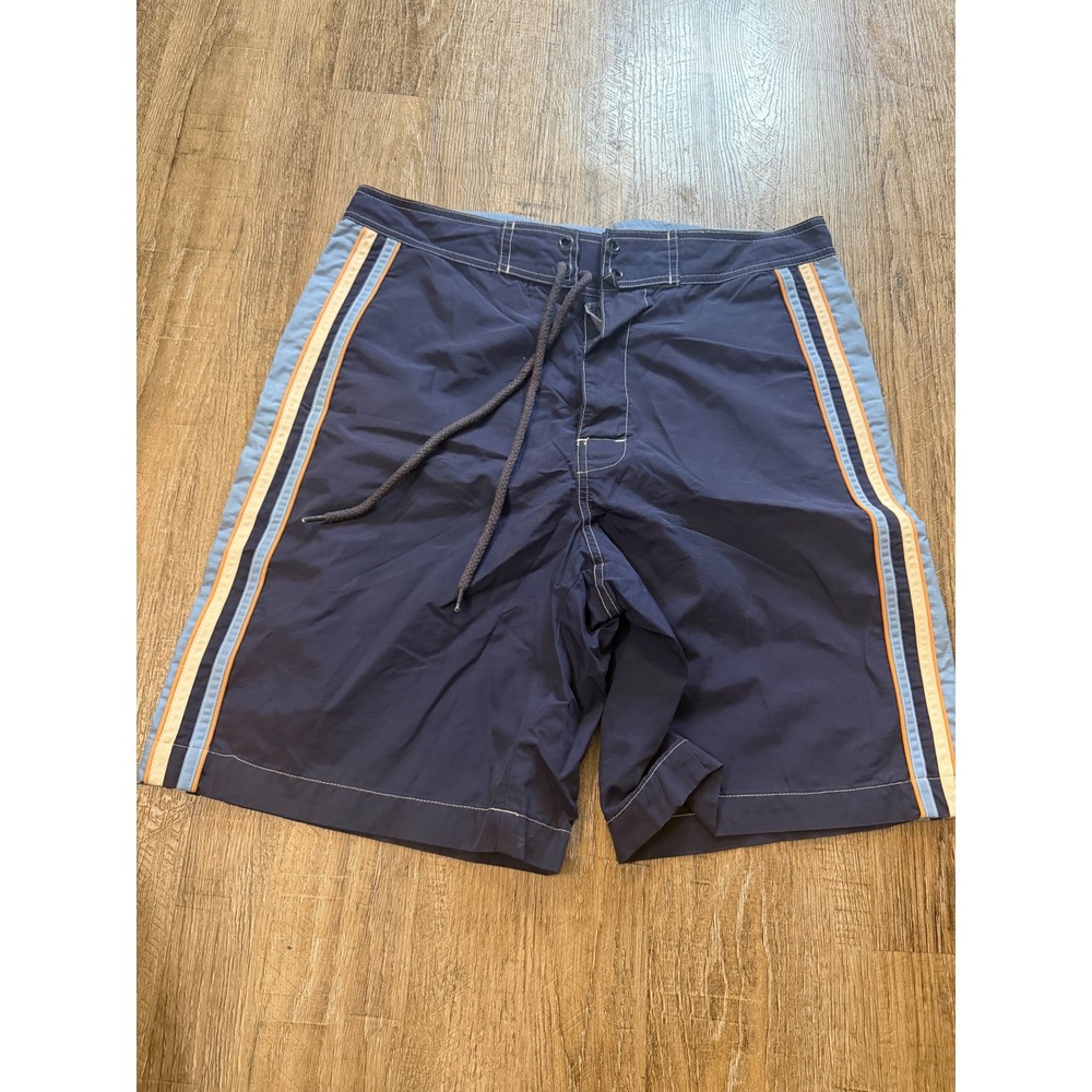 J.Crew Mens Board Shorts Size 32 Navy Blue Striped Swim Trunks Retro Surf